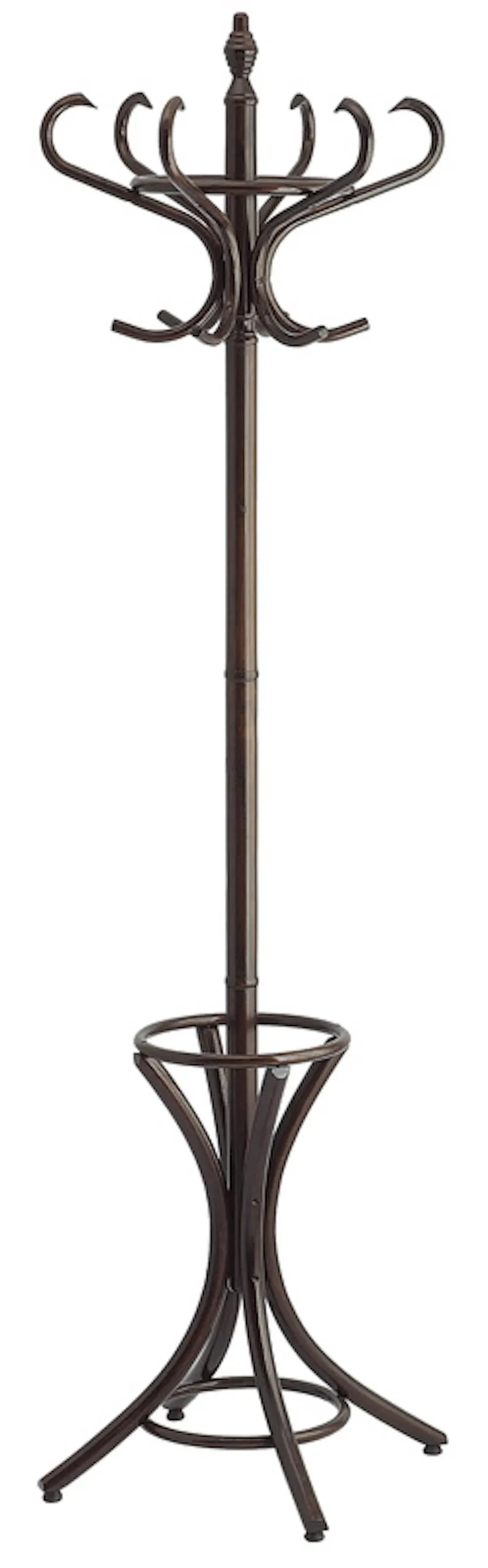 Freistehender Garderoben- & Regenschirmständer aus Holz | Höhe 185cm | Drehbare Krone & 12 Haken | Braun