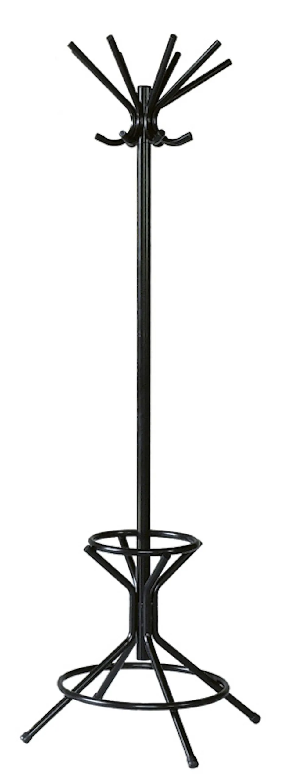 Freistehender Garderoben- & Regenschirmständer aus Metall | Höhe 178cm | Drehbare Krone & 8 Doppelhaken | Schwarz
