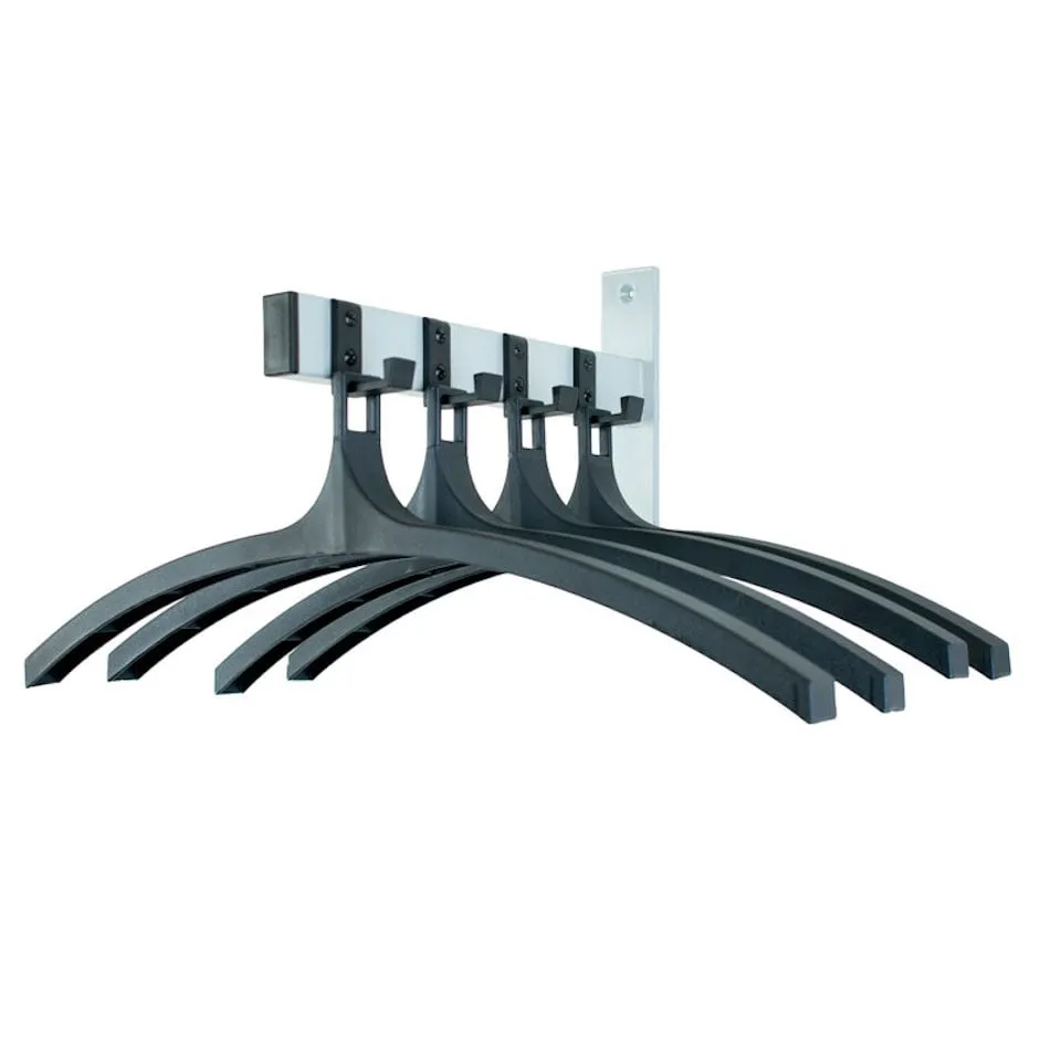 Wandgarderobe mit 4 Haken & 4 Kleiderbügel | HxBxT 20x5x32cm | Aluminium / Schwarz-Silber