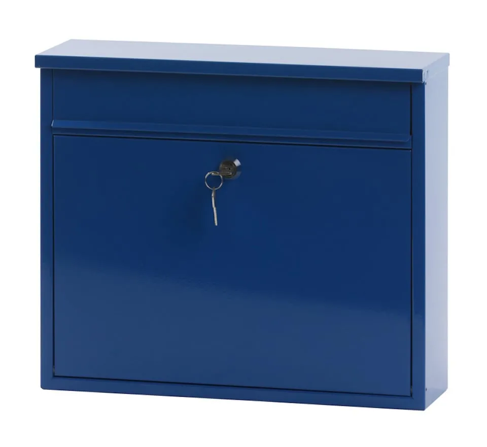 Wandbriefkasten Granadan aus Stahl mit Einwurfsklappe | HxBxT 31,5x36x11cm | Einwurföffnung 32x4cm | Blau