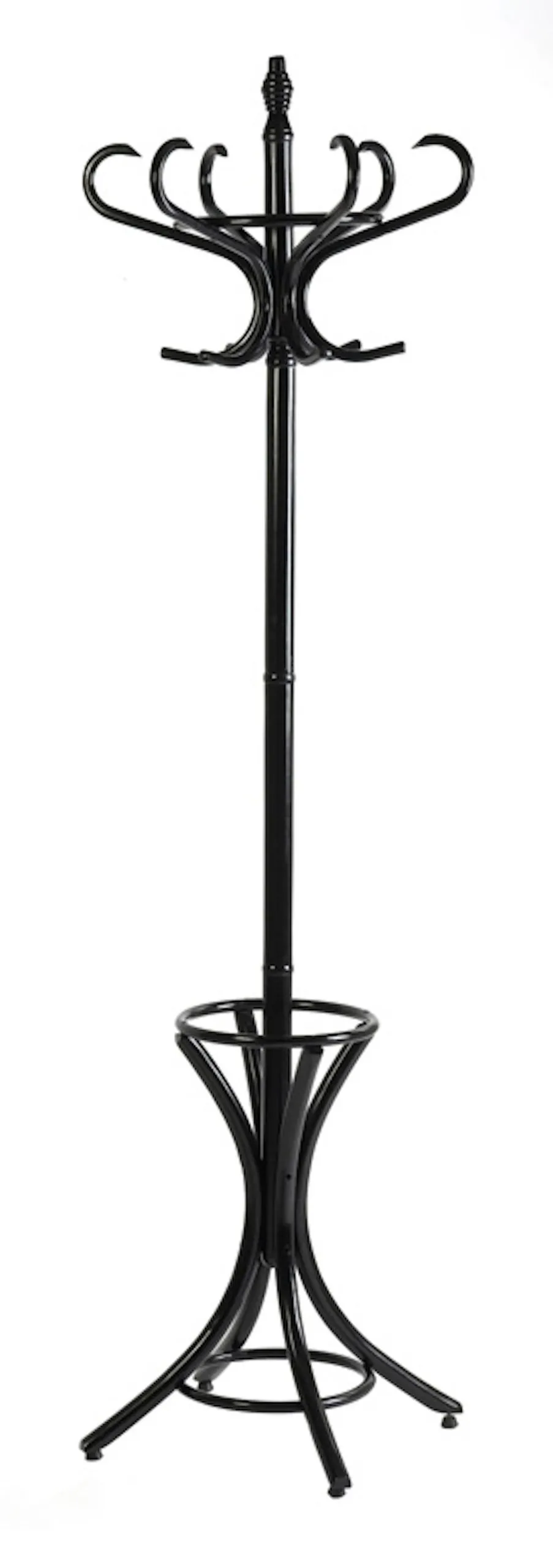 Freistehender Garderoben- & Regenschirmständer aus Holz | Höhe 185cm | Drehbare Krone & 12 Haken | Schwarz