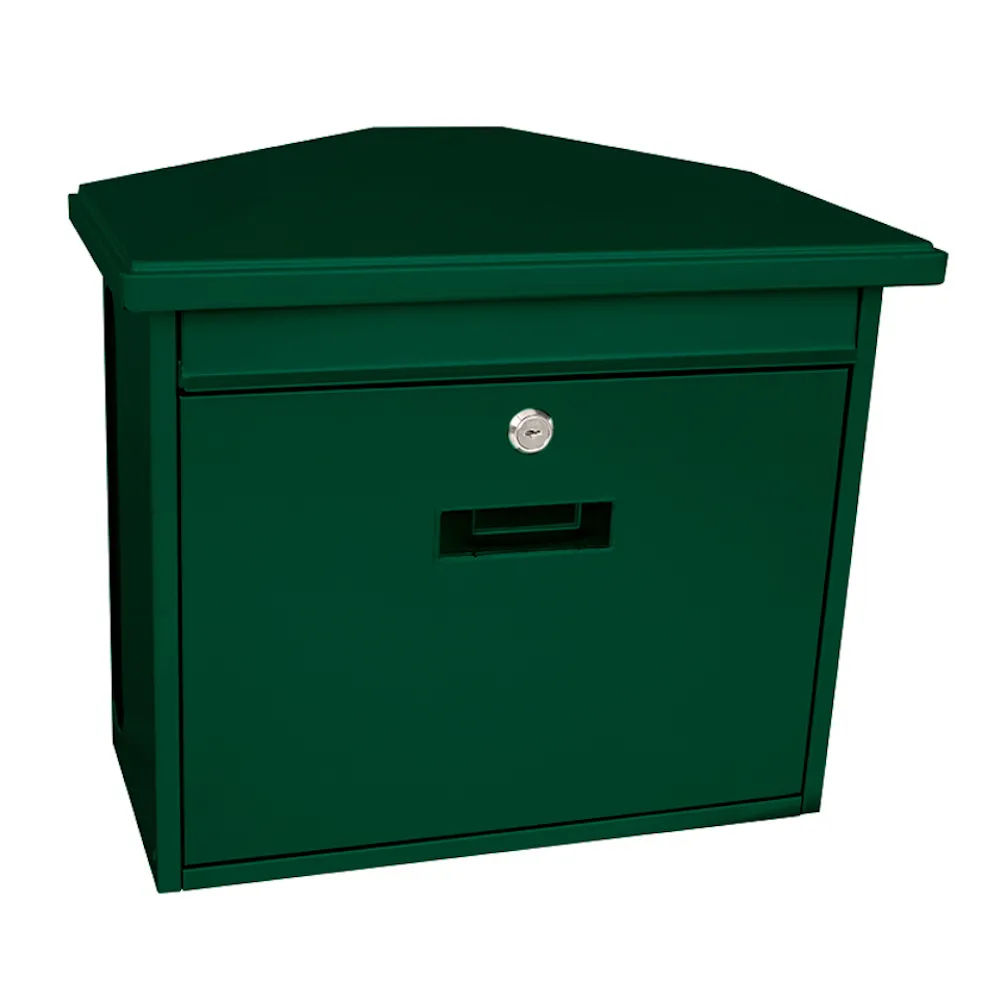 Wandbriefkasten Zamoran aus verzinktem Stahl mit Namensschild | HxBxT 34,5x39,2x20,5cm | Einwurföffnung 32x2cm | Grün