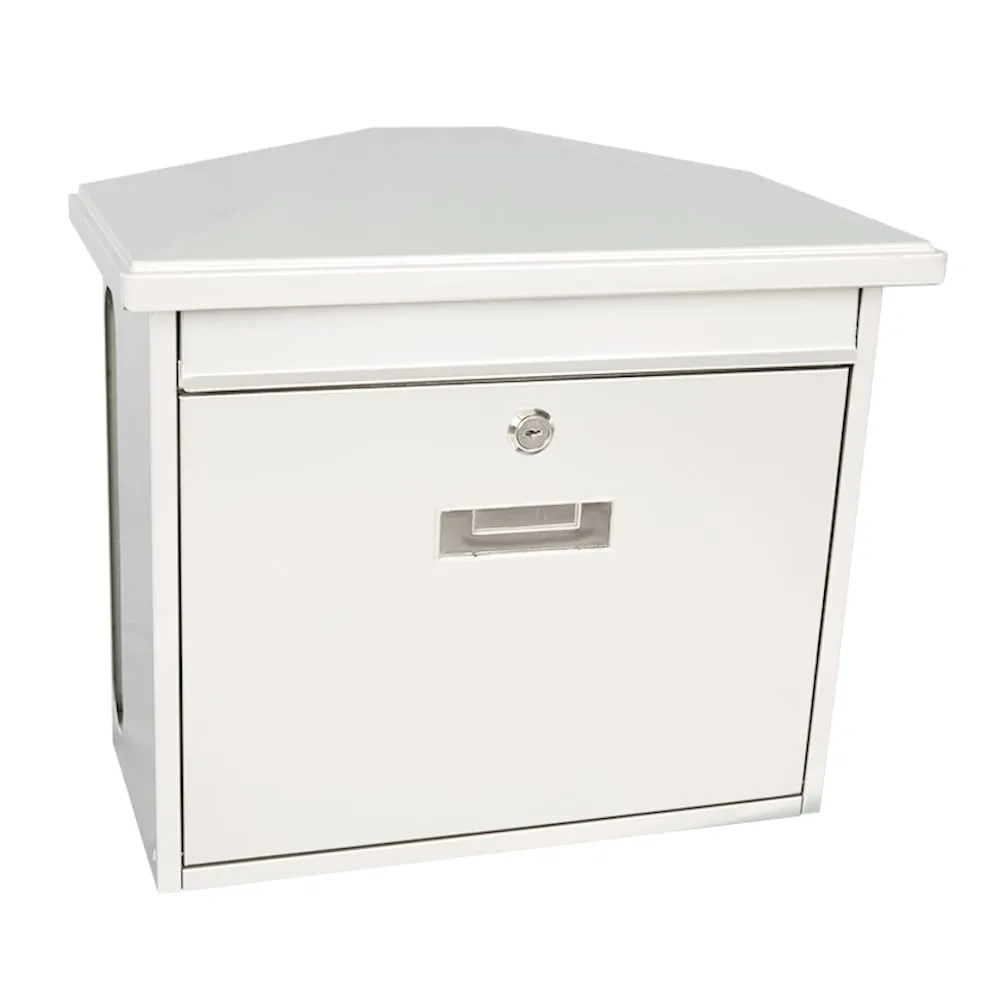 Wandbriefkasten Zamoran aus verzinktem Stahl mit Namensschild | HxBxT 34,5x39,2x20,5cm | Einwurföffnung 32x2cm | Weiß