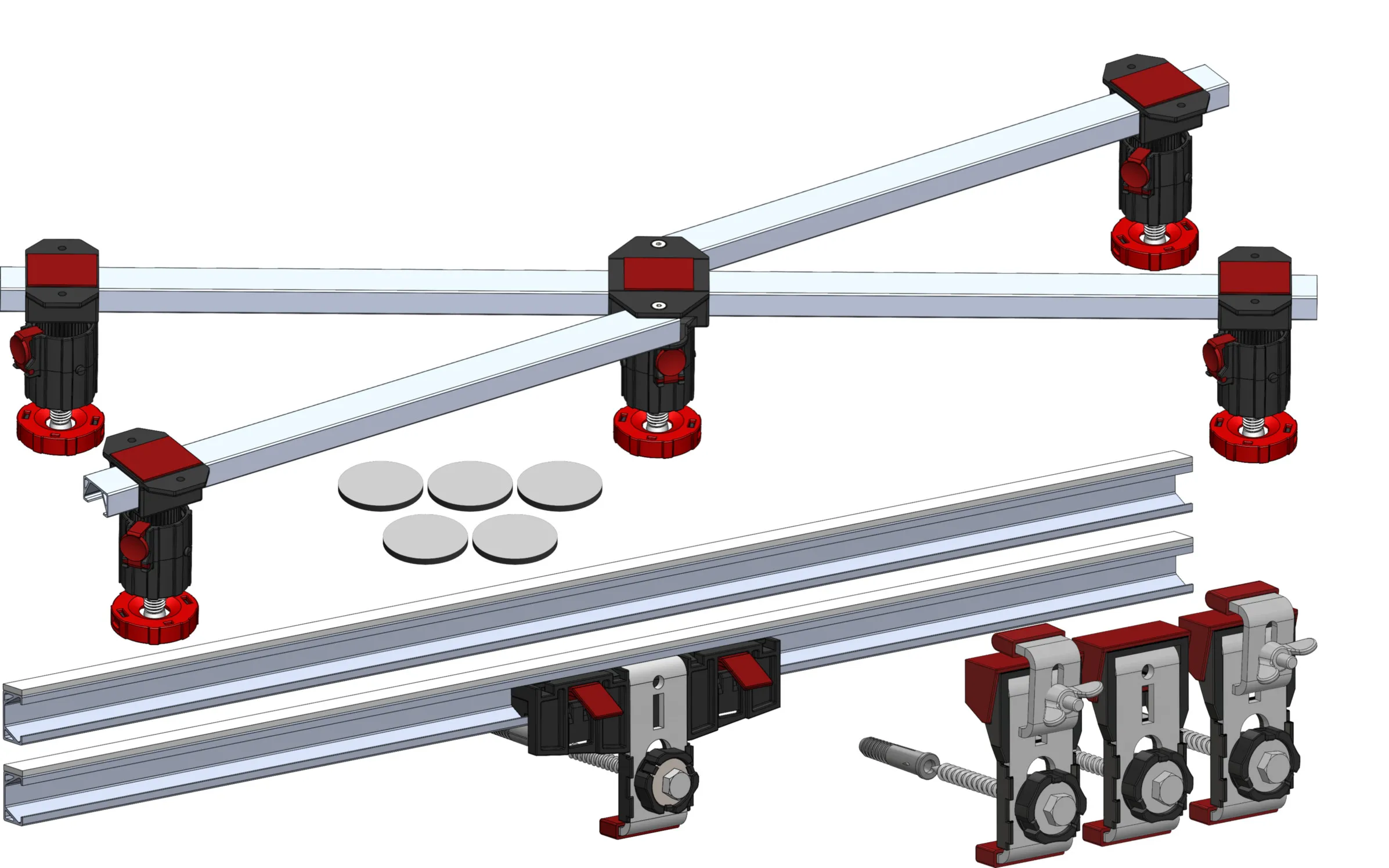 Badundu Duschwannenfuß Set bestehend aus Duschwannenfuß, Wandanker, Wannenrandleisten-Set und Schallschutzpads