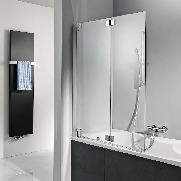 HSK Badewannenaufsatz pendelbar 2-teilig Drehfalttür „K2P“ Glas Klar hell, Profile Chromoptik (Alu Hochglanz poliert), H: 1400 mm