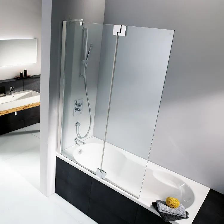 HSK Badewannenaufsatz pendelbar an Nebenteil 2-teilig „K2P“ Glas Klar hell, Profile Chromoptik (Alu Hochglanz poliert), Scharniere nicht pendelbar, H: 1400 mm