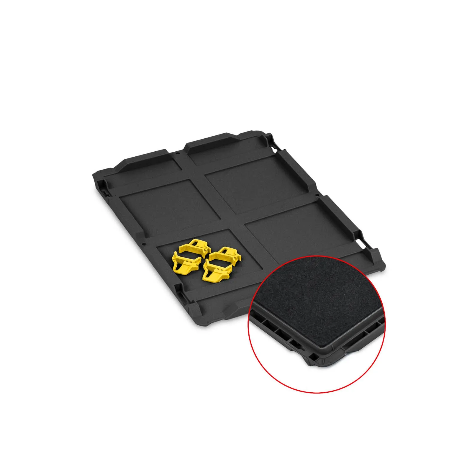 Auflagedeckel Set Eurobox NextGen mit Schaumstoff und 4 gelbe Schiebeschnappverschlüsse | BxT 30x40cm | Schwarz | Eurobehälter, Transportbox, Transportbehälter, Stapelbehälter