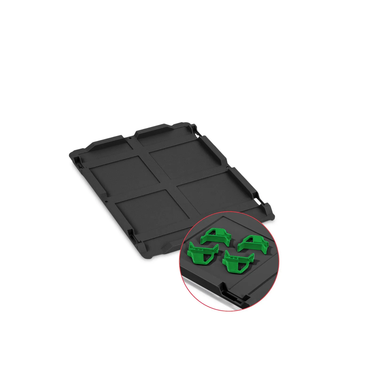 Auflagedeckel Set Eurobox NextGen mit 4 grünen Schiebeschnappverschlüssen | BxT 30x40cm | Schwarz | Eurobehälter, Transportbox, Transportbehälter, Stapelbehälter