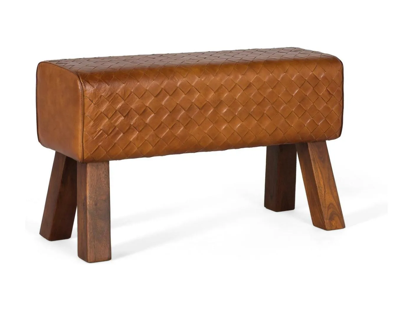 Bank mit Lederbezug und Beinen aus Massivholz