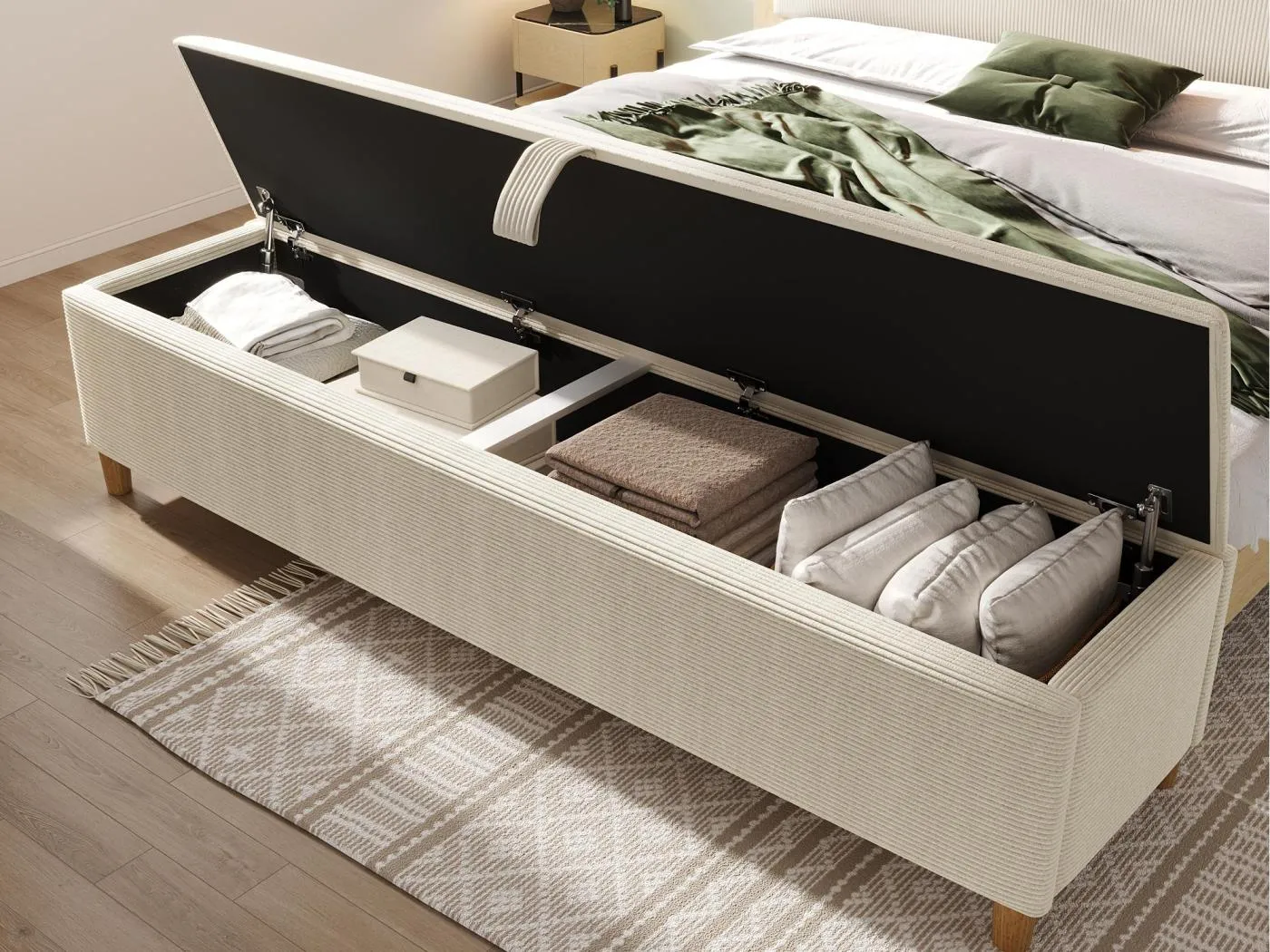 Gepolsterte Sitzbank mit Stauraum 165x38x46cm - Samt - Beige