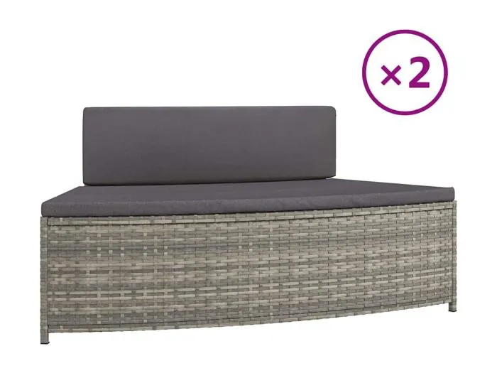Izegem Wrlpool-Bänke mit Auflagen 2 Stk. Grau Poly Rattan