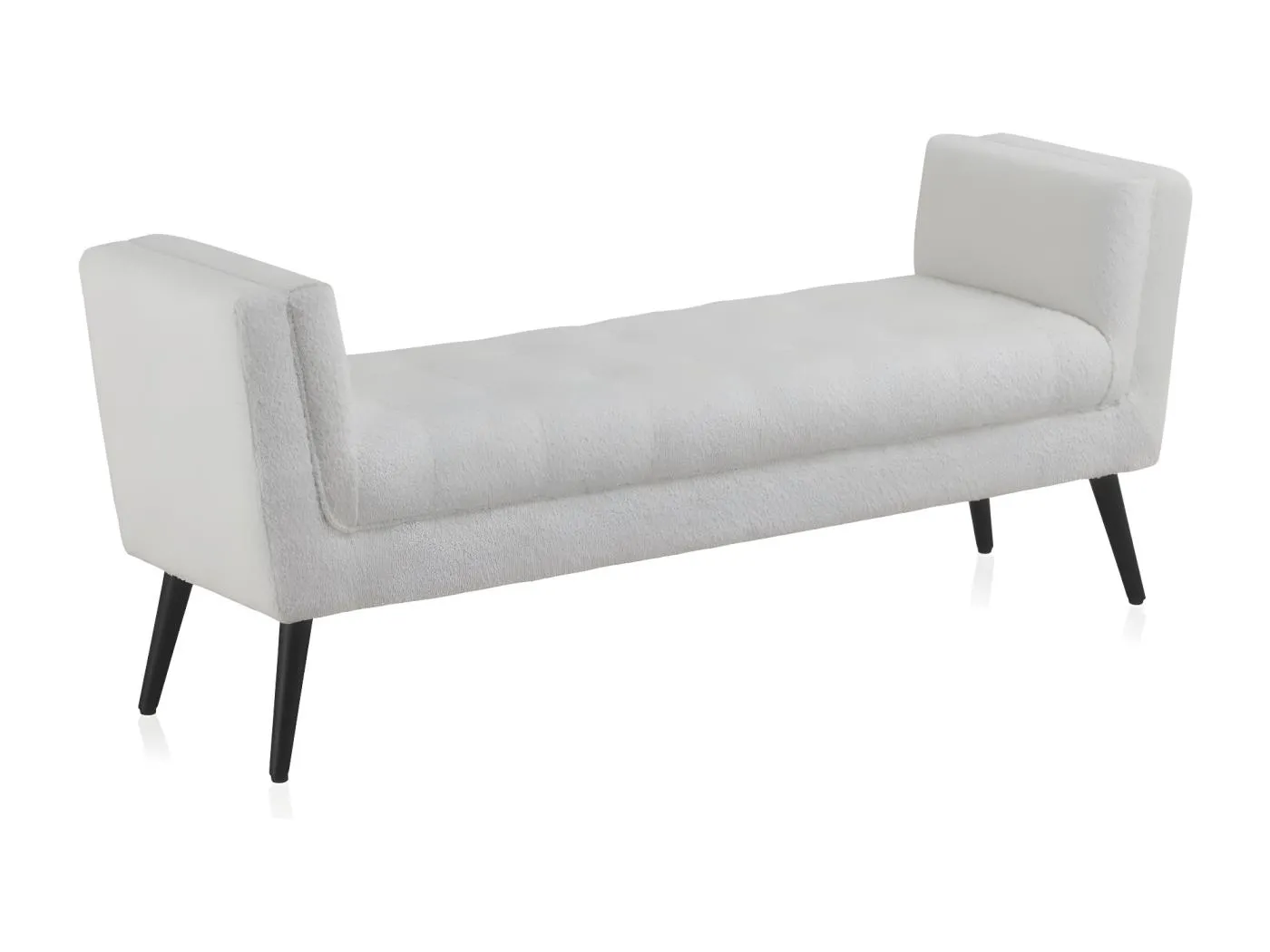 Weiße Polsterbank mit schwarzen Holzbeinen