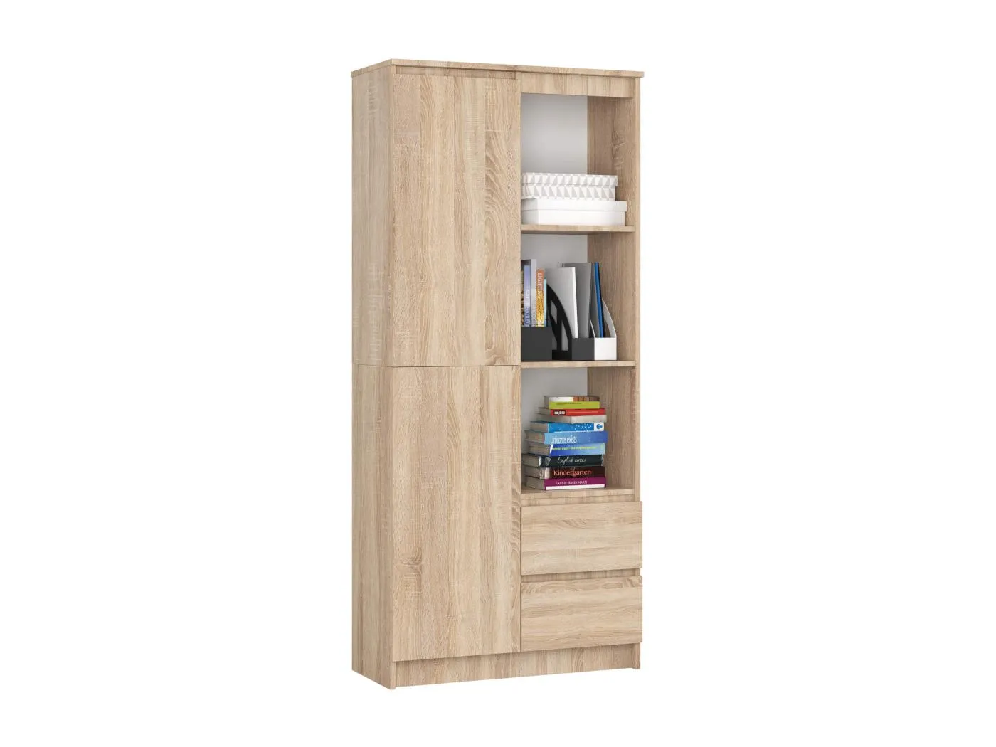 Büroregal AKORD R11 mit verschließbaren Tür Sonoma-Eiche 80 cm 2 Türen 2 Schubladen 7 Ebenen B80 x H180 x T35 cm