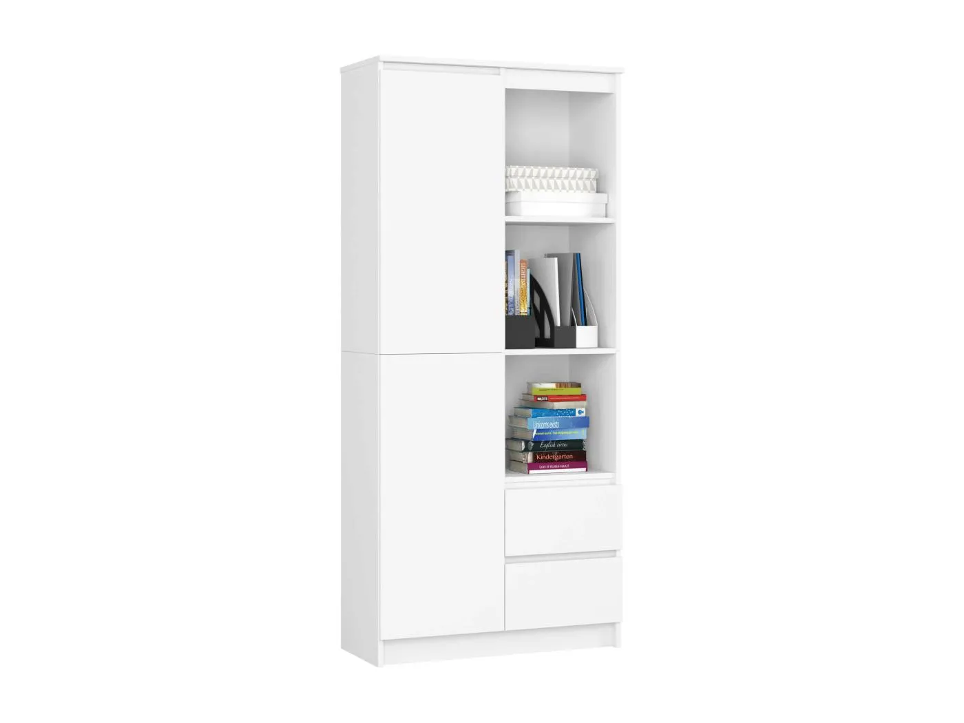 Büroregal AKORD R11 mit verschließbaren Tür Weiß 80 cm 2 Türen 2 Schubladen 7 Ebenen B80 x H180 x T35 cm