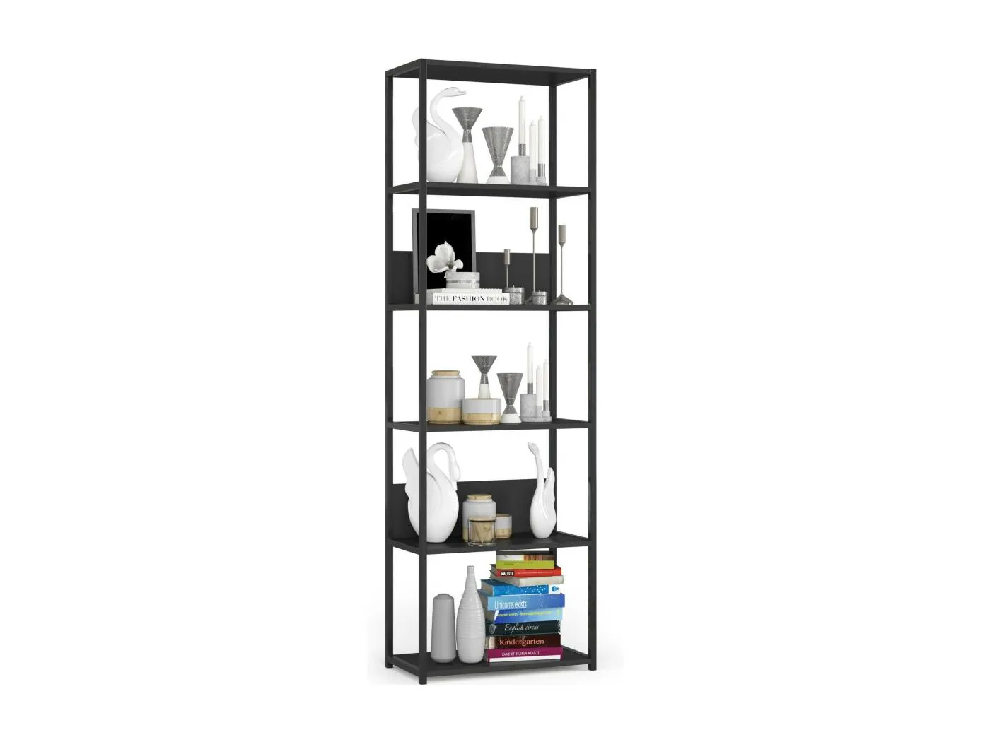 Bücherregal AKORD Metallregal mit Ebenen aus Holzwerkstoff Schwarz Breite 60 cm 6 Ebenen B60 x H192 x T32 cm