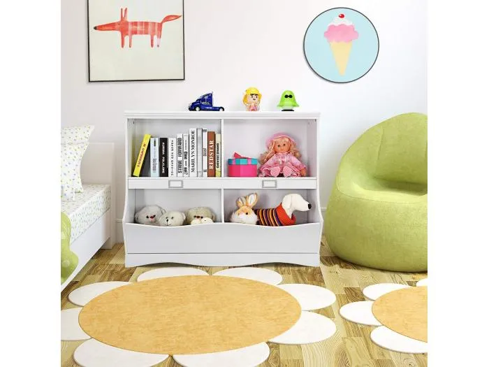 Aufbewahrungsregal mit Behältern Spielzeugregal für Kinder 105,5 x 39,5 x 84 cm Weiß