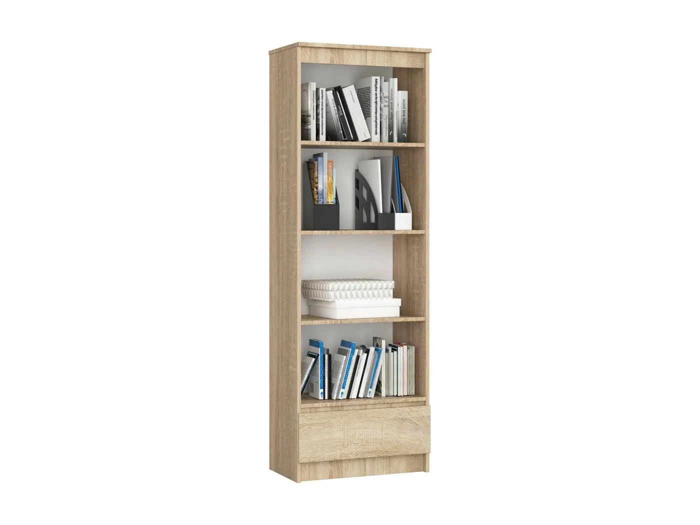 Büroregal AKORD R60 Büro-Bücherregal Sonoma-Eiche 60 cm Schublade 4 Ebenen B60 x H180 x T35 cm