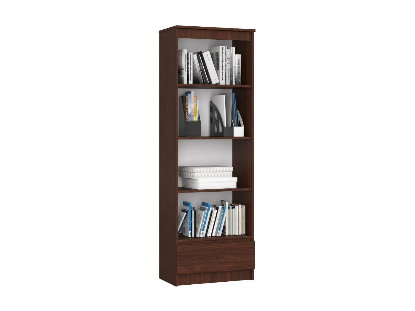 Büroregal AKORD R60 Büro-Bücherregal Wenge 60 cm Schublade 4 Ebenen B60 x H180 x T35 cm