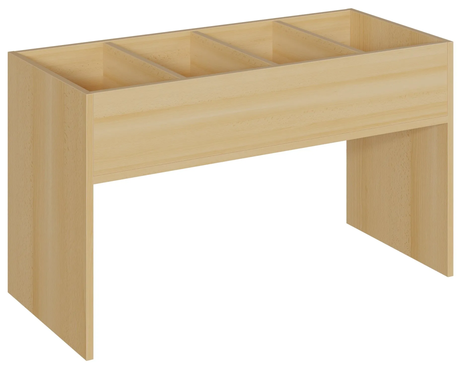 Büchertrog mit 4 Fächern und Seitenwangen, rechteckig