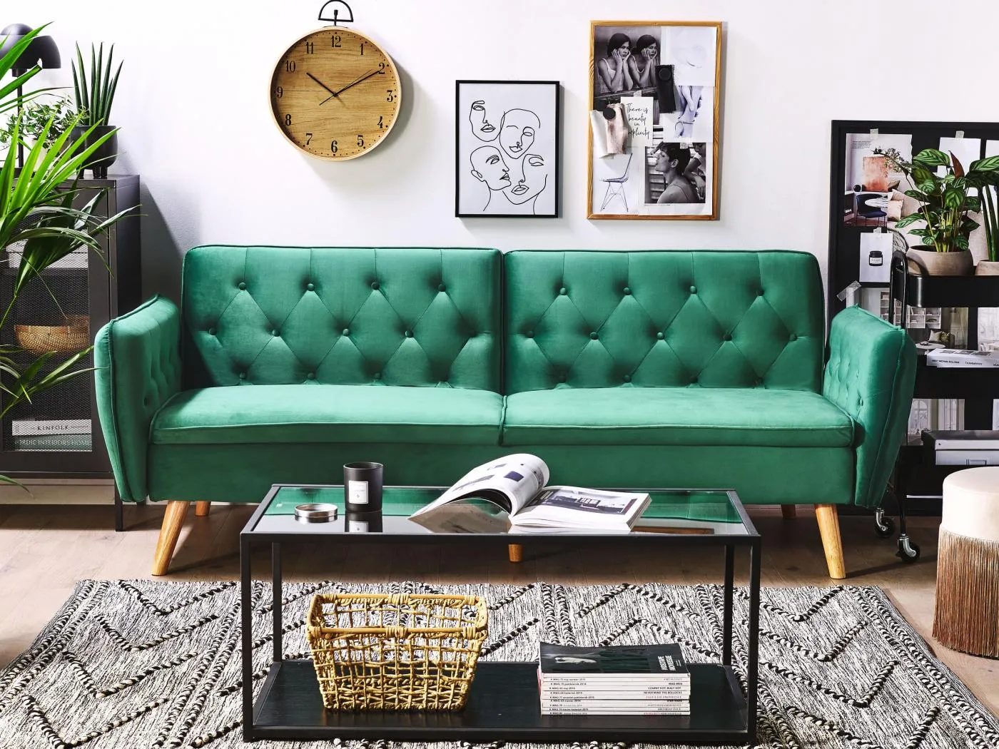 2-Sitzer Sofa mit Schlaffunktion aus Samtstoff dunkelgrün Bardu