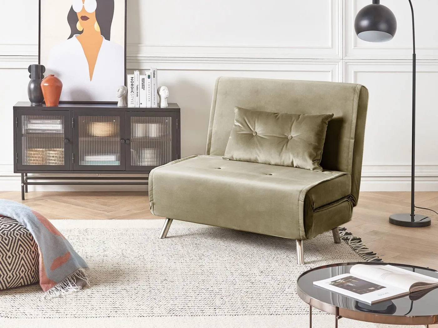 1-Sitzer Schlafsofa FARRIS Samtstoff Olivgrün