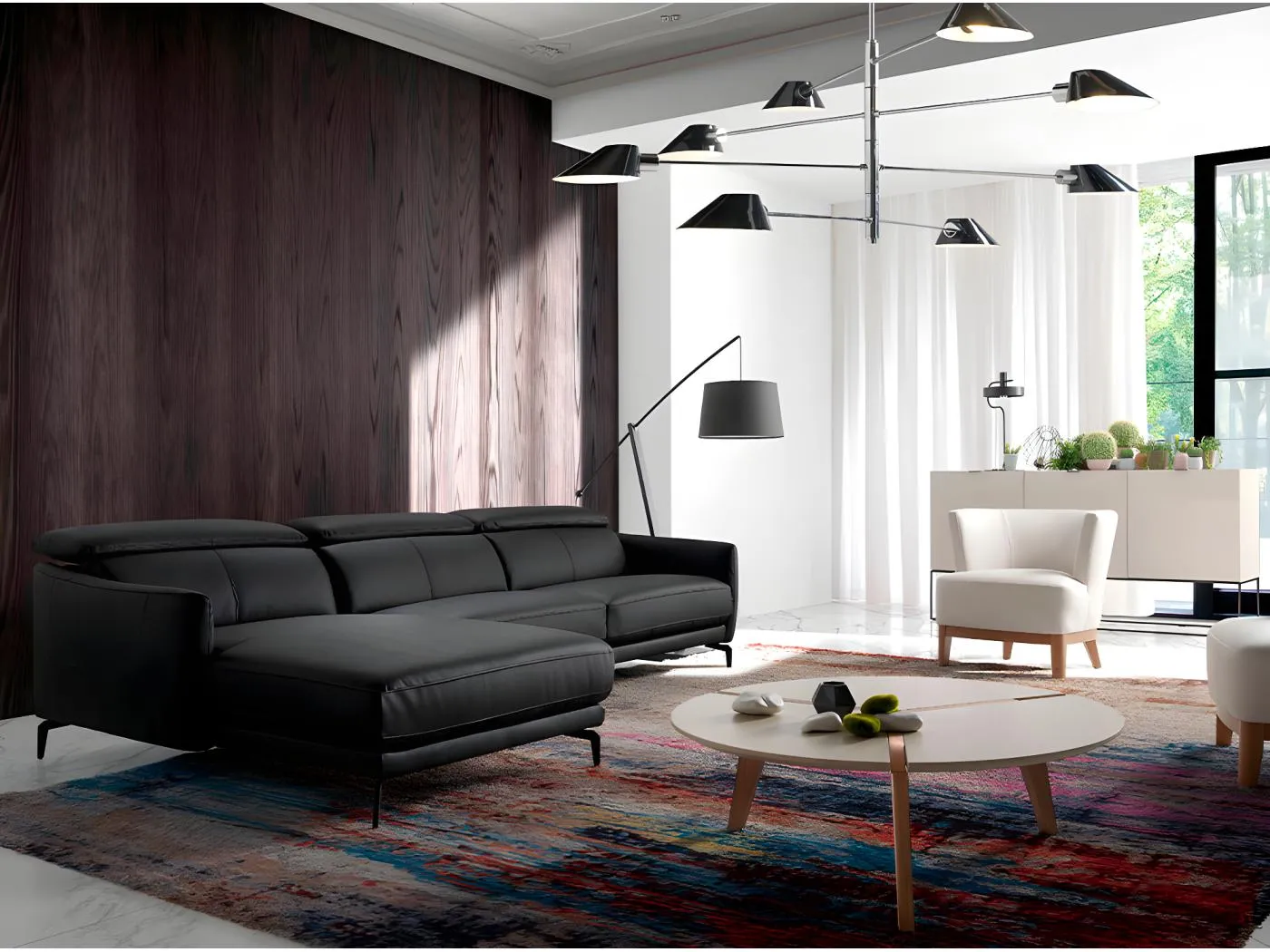 Chaiselongue-Sofa schwarzem Rindsleder 6040 ANGEL CERDA