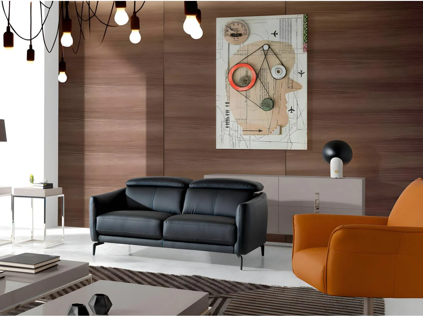 2-Sitzer-Sofa aus schwarzem Rindsleder  6058 ANGEL CERDA