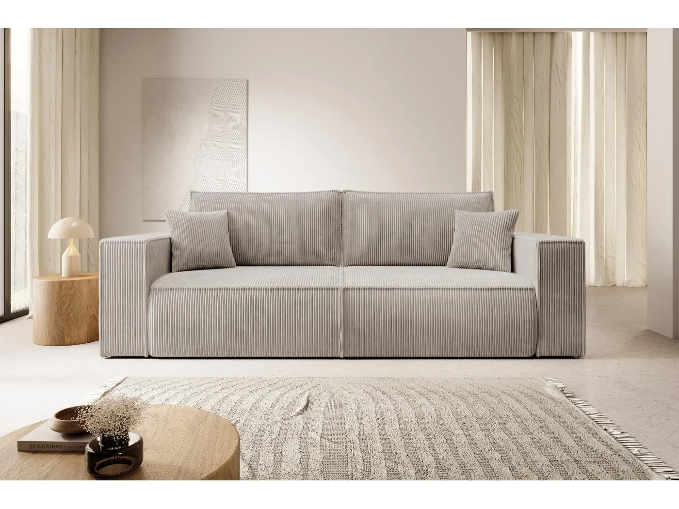 3-Sitzer Schlafsofa mit Bettzeugbehälter - 257 cm - beige - FARESE