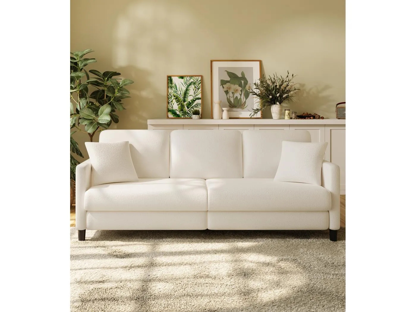 3 -Seerer -Sofa in Teddy Samt, großer rechter Sofa Komfort in festem Holz, Liebessitz mit Armlehnen, 210 x 79 x 89 cm - Beige - Beige