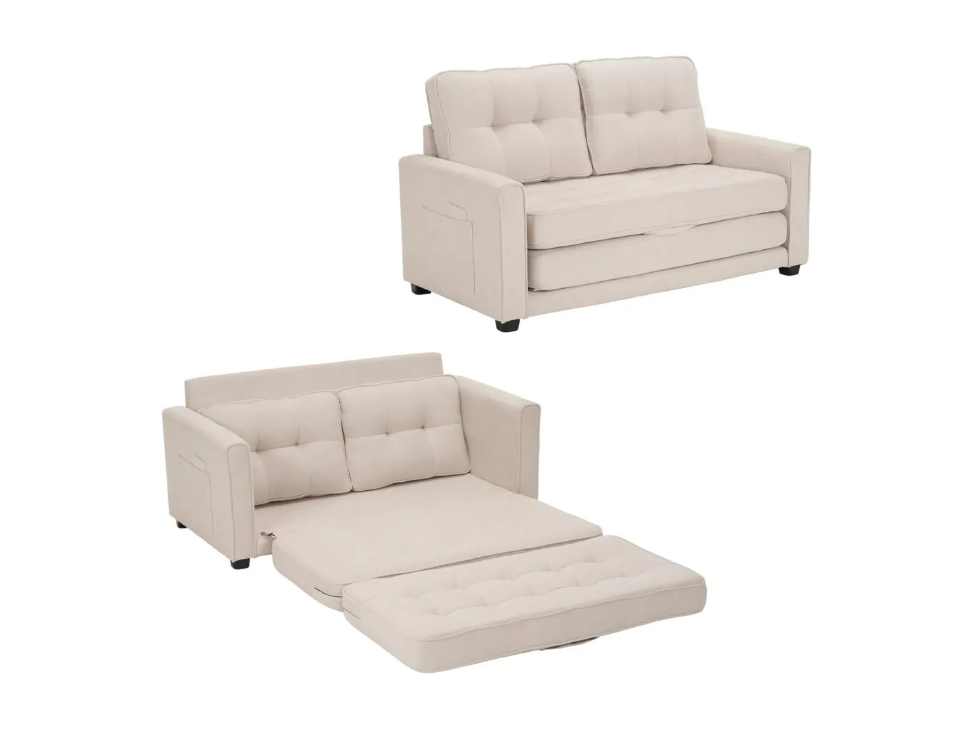 2-Sitzer-Umbausofa mit Schlaffunktion, Schlafsofa – 151 x 205 x 86 cm – Beige