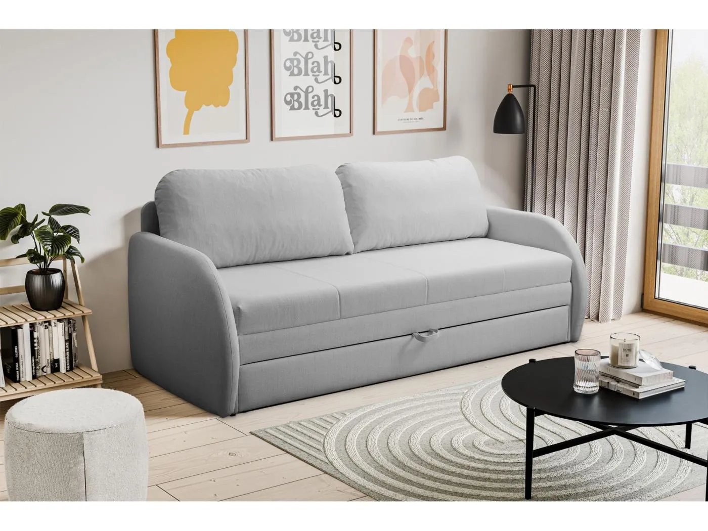 3-Sitzer-Sofa - Schlaffunktion und Bettkasten - hellgrau - DIEGO