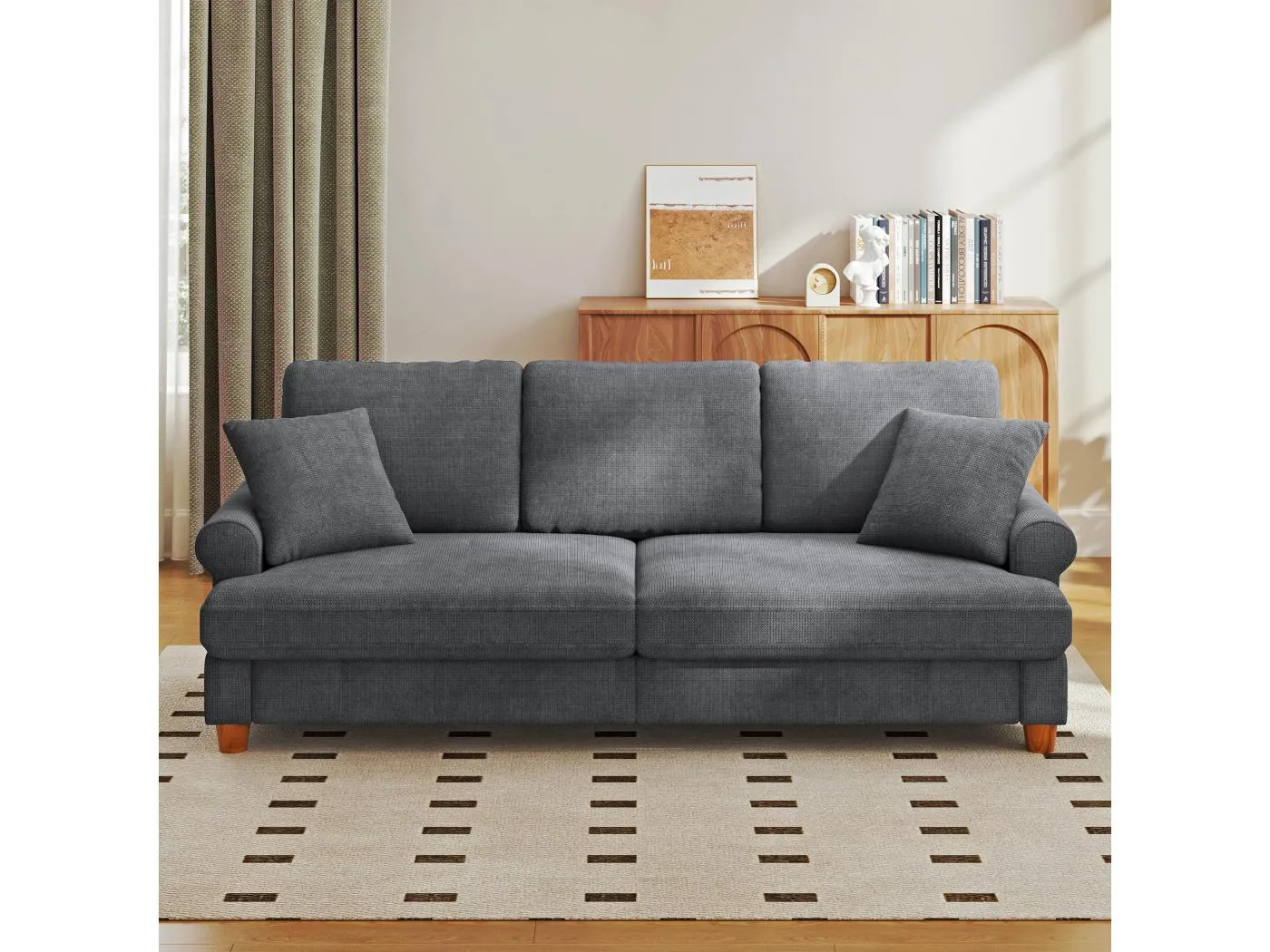 3 -Seerer -Komfortsofa, Raupenstoff mit Armlehnen, Kissen und 2 Kissen, max. 365 kg - 220x76x86 cm