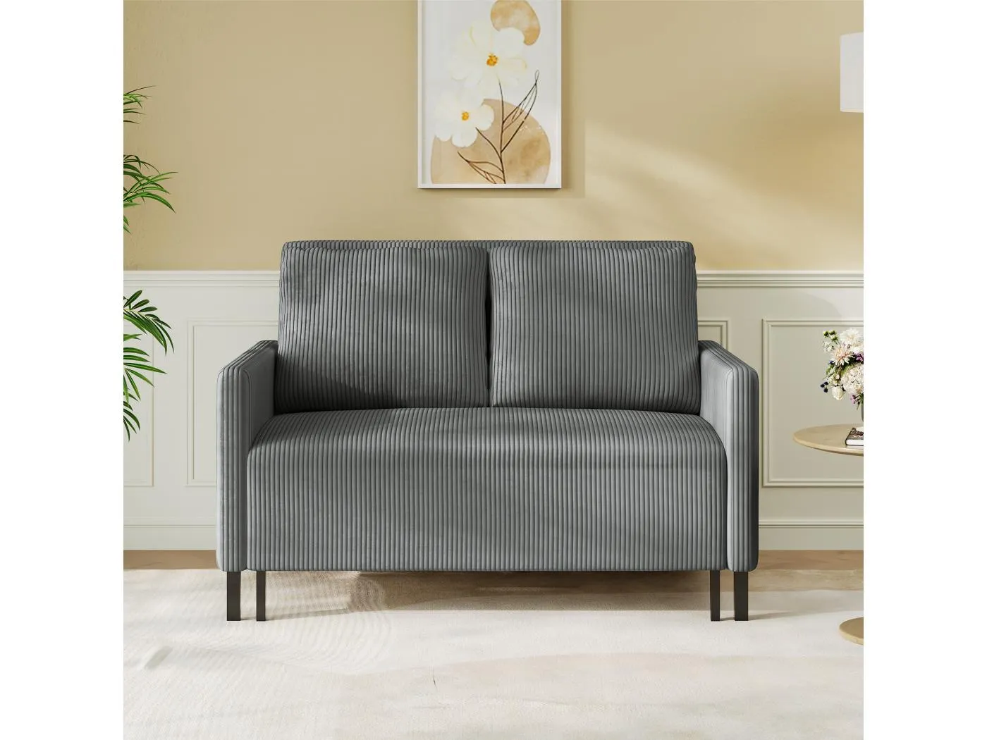2-Sitzer Cabrio-Sofa Klick klicken, grau gerippter Samt, 170 cm Schlaf, 10 cm Matratze für Studio/Wohnzimmer/Schlafzimmer