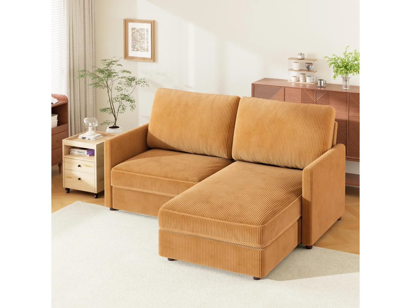 2 -Ser Ecksofa - Reversible Right / Linkswinkel - 180 x 140 x 86 cm - in geripptem Samtstoff - max. 300 kg Last - Senfgelb