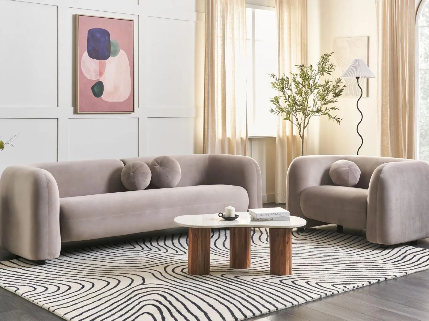 Sofa LEIREN Samtstoff Taupe 3-Sitzer