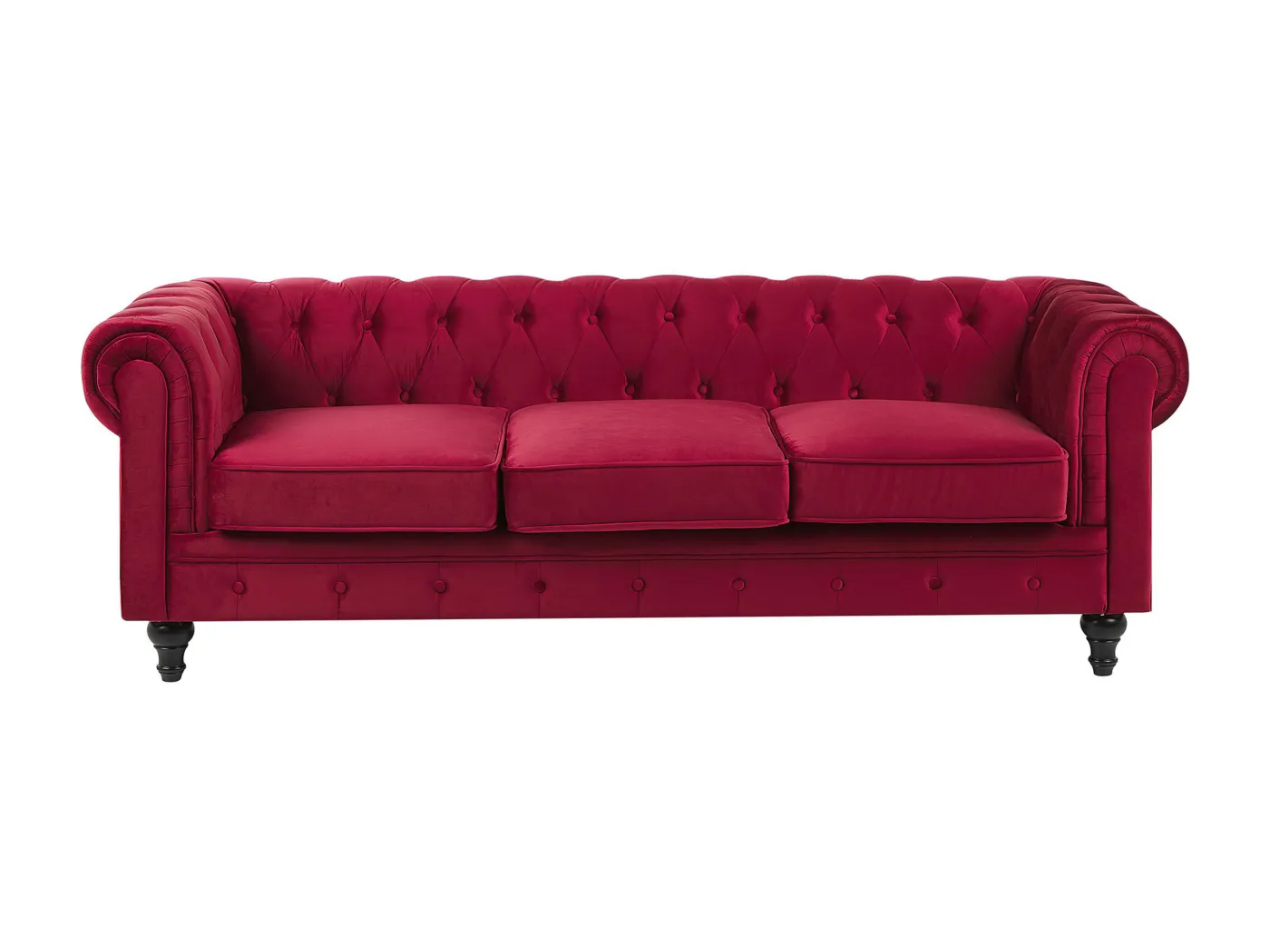 Klassisches Polstersofa 3er-Sitzer Samtstoff dunkelrot Chesterfield