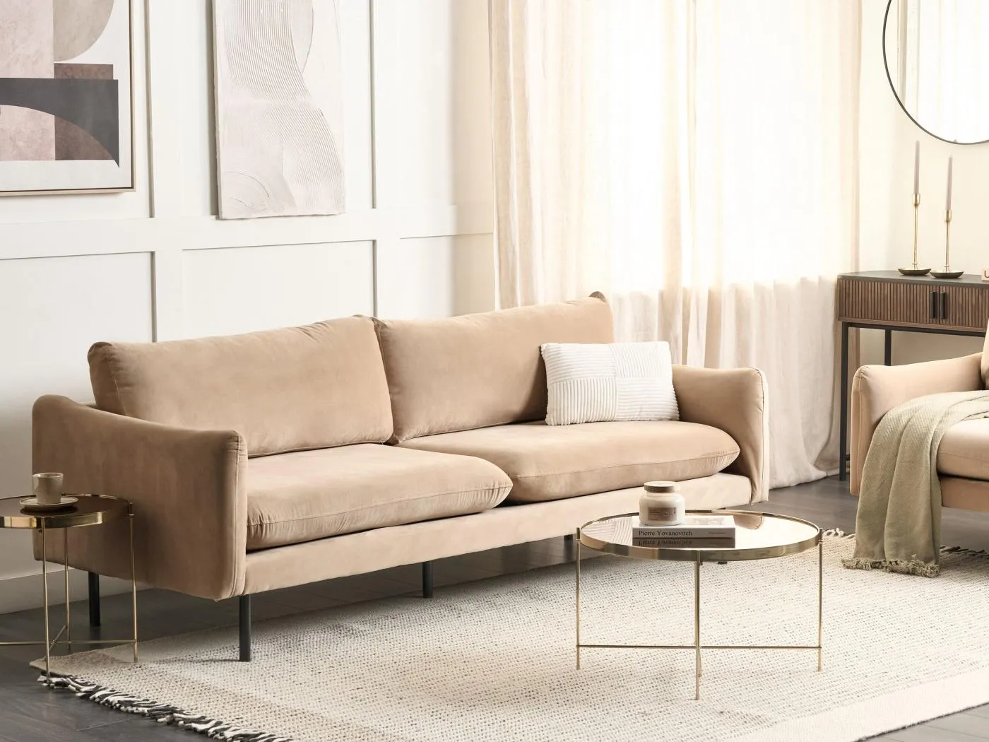 Sofa VINTERBRO Samtstoff Beige 3-Sitzer