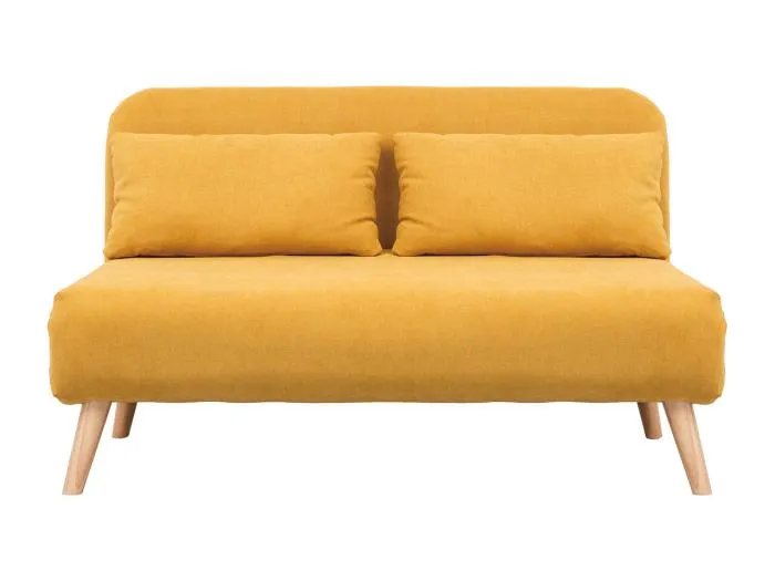 Zweisitzer-Relaxsessel aus Samtstoff in Senfgelb und hellem Holz AMIKO