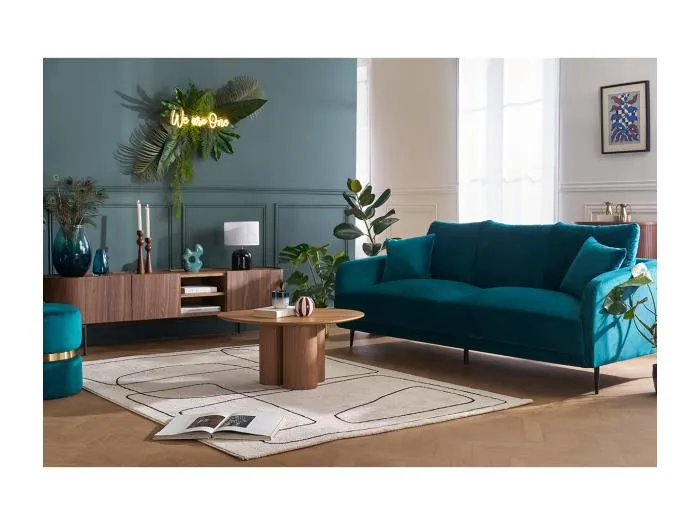 Design-Sofa mit grauem Stoff im Samtdesign und schwarzem Metall 3-Sitzer JERRY