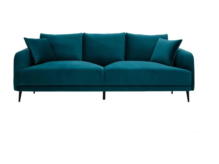 Design-Sofa mit petrolblauem Stoff im Samtdesign und schwarzem Metall 3-Sitzer JERRY