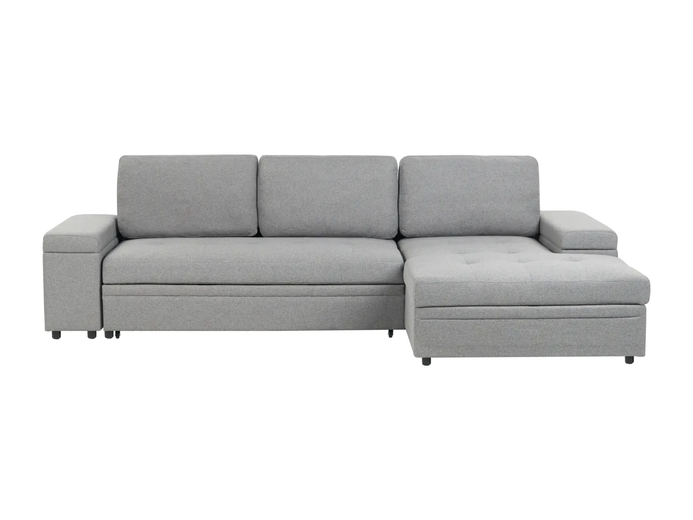 Eckschlafsofa HRISEY Kunstleinen Grau mit Stauraum 3-Sitzer linksseitig