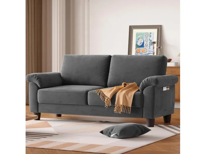 Wohnzimmersofa 2 Platz im Gleisstoff, modernes Sofa in der Mitte des Jahrhunderts, mit Aufbewahrungsbeutel, 178x75x87cm, Grau