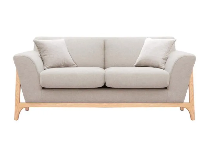 Skandinavisches Sofa aus beigem Stoff mit Samteffekt und Eschenholz 2-Sitzer ASAKO