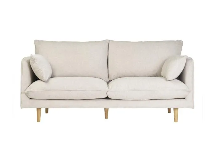 Skandinavisches Sofa aus beigem Stoff mit Samteffekt und hellem Holz 3-Sitzer CLAYTON