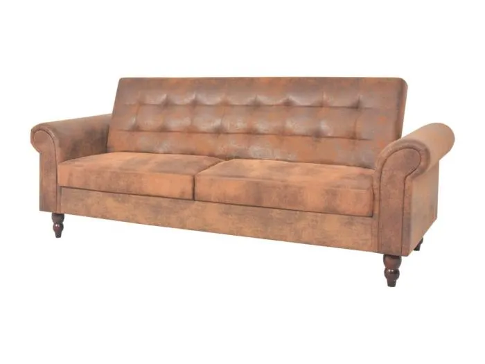 2-Sitzer Schlafsofa mit Armlehnen Künstliches Wildleder Braun