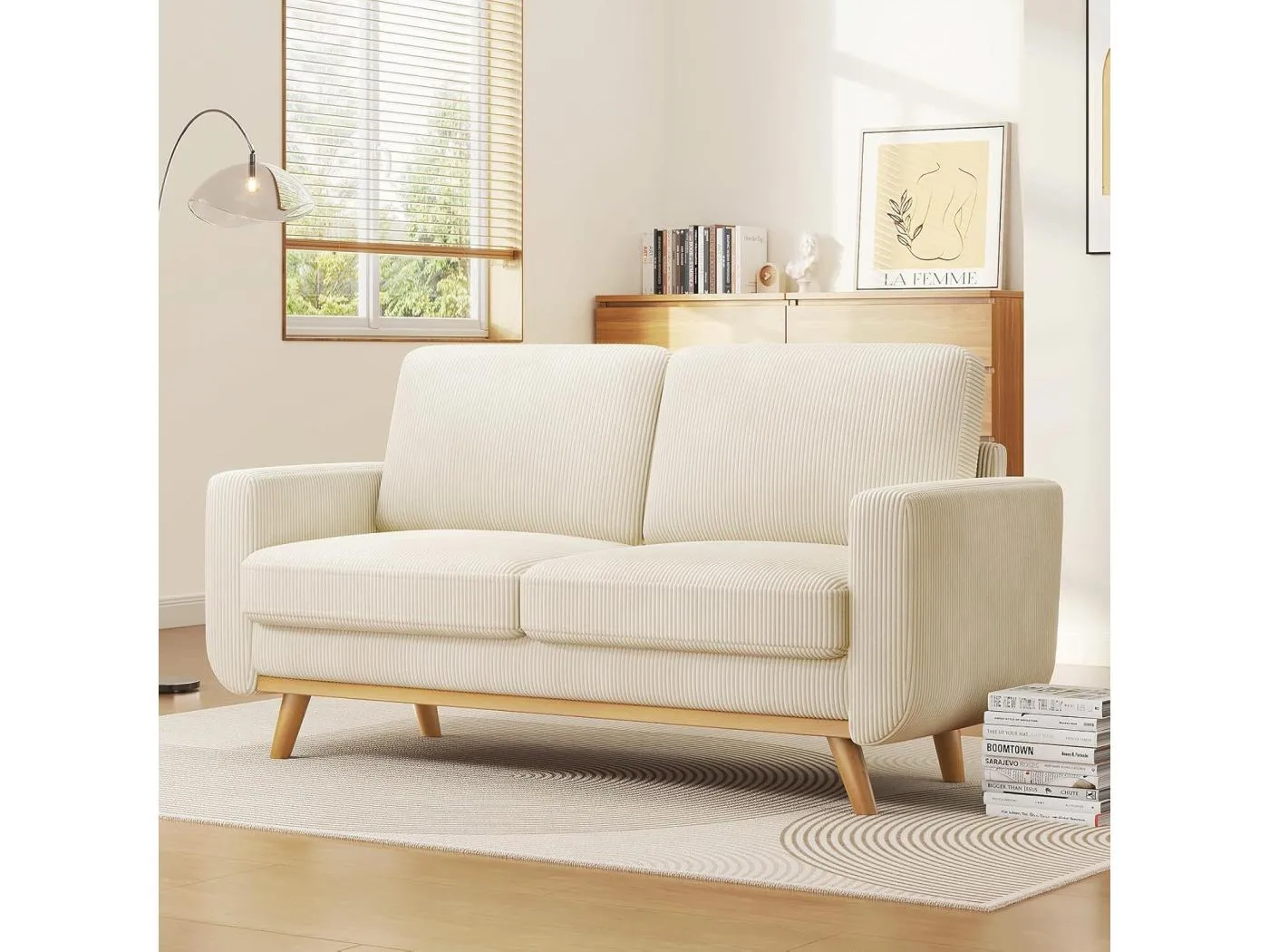 2 -seerer -Sofa, festes Holzsofa, mit extra tiefen Sitz, Sitz mit gepolsterter Rückenlehne - 172x76x88cm