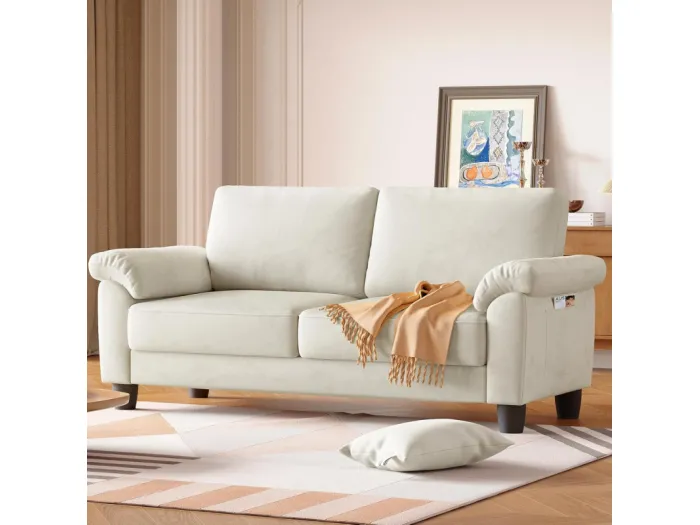 Sofa -Sofa 2 Platz im Gleisstoff, modernes Sofa in der Mitte des Jahrhunderts, mit Aufbewahrungsbeutel, 178x75x87cm, Beige