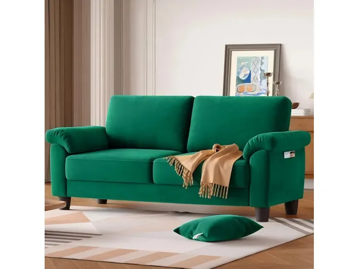 Wohnzimmersofa 2 Platz im Gleisstoff, modernes Sofa in der Mitte des Jahrhunderts, mit Aufbewahrungsbeutel, 178x75x87cm, grün