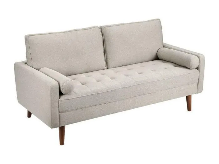 3 -Seerer -Sofa im Beige -Leinenstoff - skandinavisch - mit 2 Kissen und Armlehnen - Massive Holzfüße - 173x77x84 cm