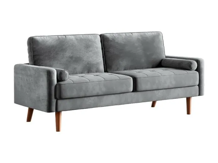 Grauer Samt und Massivholz -Samtsofa - 3 Plätze - maximal 300 kg - 176x78x85 cm